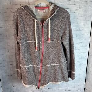 Fresh Produce Swift Front Zip Hooded Jacket With Raw Edges Brown Coral pockets